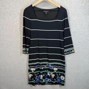 White House Black Market Sheath Dress Black Floral Striped Box Neck Womens M